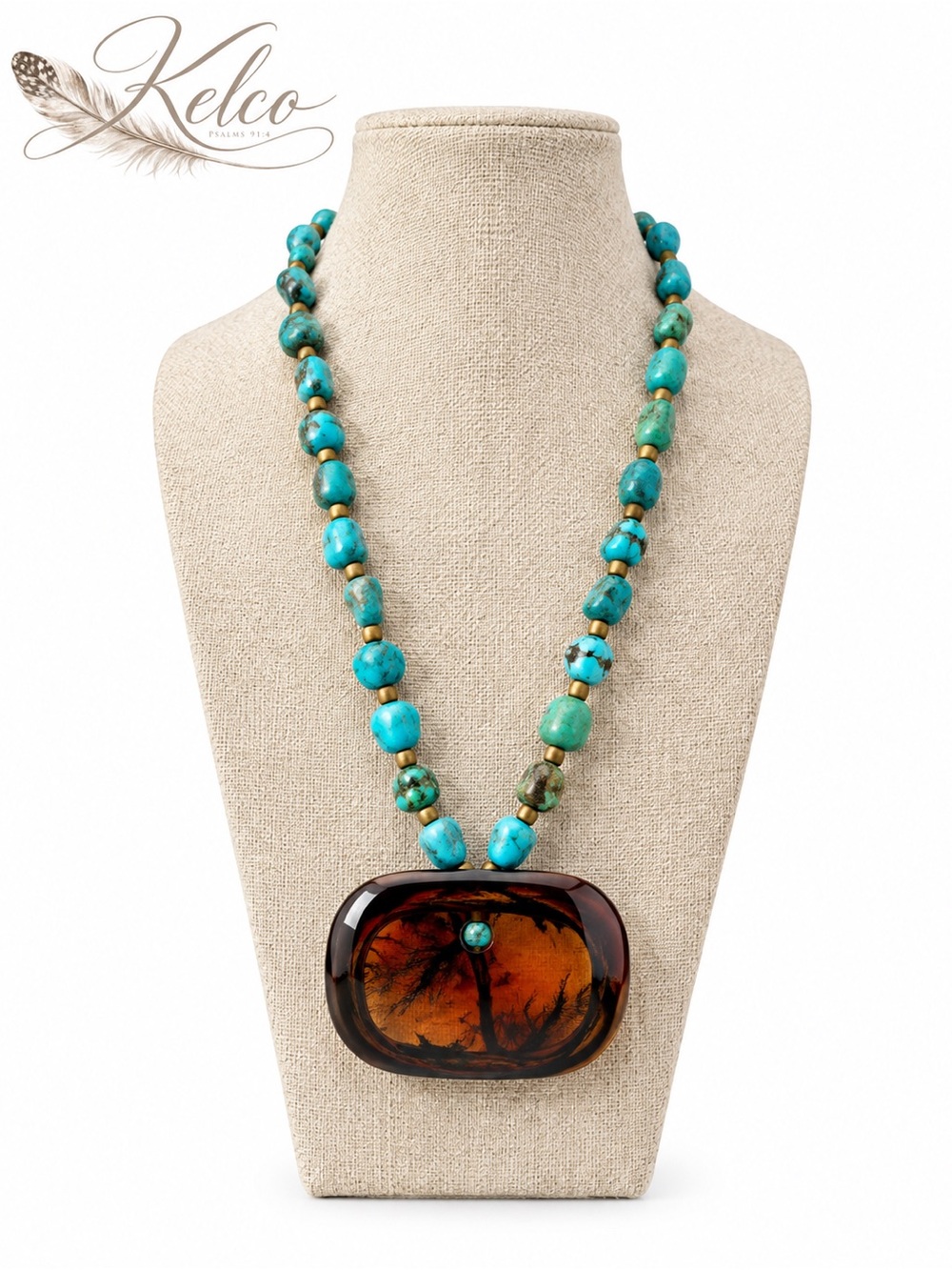 Authentic Turquoise and wooden inlay necklace